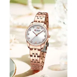 Curren Women Brass Round Dial & Stainless Steel Straps Analogue Watch CR-9086-RG-W-picture-39