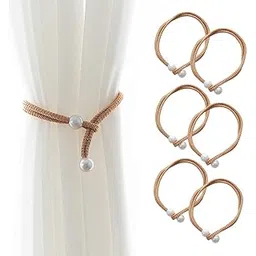 Curtain Tieback, 6pcs Curtain Holder, Polyester Curtain Holdbacks with Imitation Pearl, Convenient Tie Backs Decorative Curtains Tie Band for Window (3pairs Yellow)-picture-14