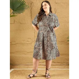 CURVE BY KASSUALLY Animal Print Flared Sleeve Fit & Flare Midi Dress-picture-13