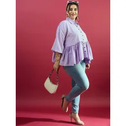 CURVE BY KASSUALLY Comfort Striped Spread Collar Three-Quarter Sleeves Casual Shirt-picture-39