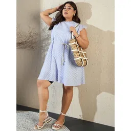 CURVE BY KASSUALLY Pluse Size Striped Cotton A-Line Dress-image-37