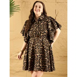 CURVE BY KASSUALLY Women Animal Printed Flared Sleeve Fit & Flare Midi Dress-picture-16