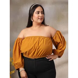 CURVE BY KASSUALLY Women Off-Shoulder Puff Sleeve Plus Size Crop Top-picture-45