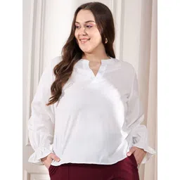 CURVE BY KASSUALLY Women Solid Mandarin Collar Top-picture-32