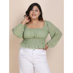 CURVE BY KASSUALLY Women Solid Square Neck Cinched Waist Top-picture-18