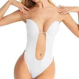 curvear Women's Backless Shapewear U Plunge Bodysuits Backless Thong Strapless Underwear Waist Trainer Bodysuit Tummy Control Body Shaper bra,Deep V-Neck Clear Strap for Dresses, Weddings-picture-18