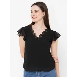 Curves by MISH Flutter Sleeve Georgette Top-picture-13