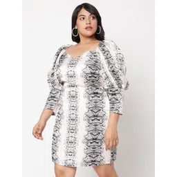 Curves by MISH Off White Plus Size Animal Printed A-Line Dress-picture-26
