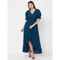 Curves by MISH Puff Sleeve Ruffled Tulip Hem Maxi Dress-picture-22