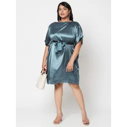 Curves by MISH Turquoise Blue Plus Size Blouson Dress-picture-36