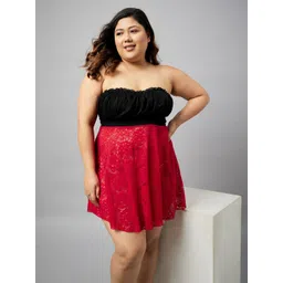 Curves By ZeroKaata Plus Size Strapless Lace Baby Doll-picture-22