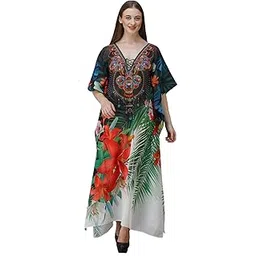 curvshape Kaftan ZU96- Georgette Printed Multicolor Beach Wear Kaftan Coverup for Women -3XL-picture-17