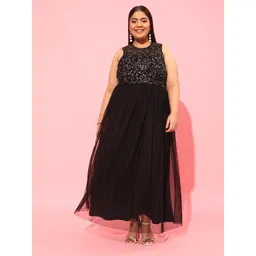 CURVY STREET Black Plus Size Embellished Net Maxi Dress-picture-14