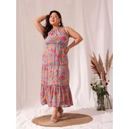 CURVY STREET Floral Printed Georgette Tiered Maxi Dress-picture-18