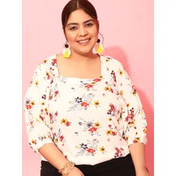 CURVY STREET Plus Size Floral Printed Square Neck Crepe Top-picture-31