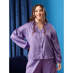 CURVY STREET Plus Size Lavender Comfort Abstract Printed Satin Oversized Casual Shirt-picture-34