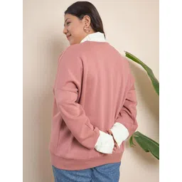 CURVY STREET Plus Size Pink Graphic Printed High Neck Cotton Pullover Sweatshirt image 4