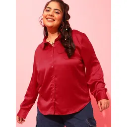 CURVY STREET Plus Size Red Classic Satin Casual Shirt-picture-12