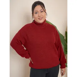 CURVY STREET Plus Size Ribbed Turtle Neck Pure Acrylic Pullover-picture-19