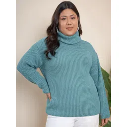 CURVY STREET Plus Size Ribbed Turtle Neck Pure Acrylic Pullover-picture-17
