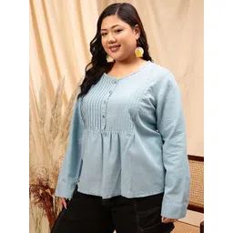 CURVY STREET Plus Size Striped Cotton Denim Top image 3