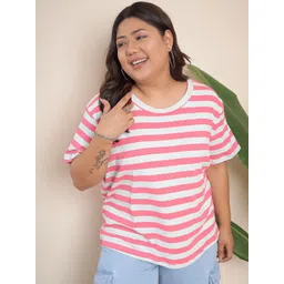 CURVY STREET Plus Size Striped Drop-Shoulder Sleeves T-shirt-picture-18