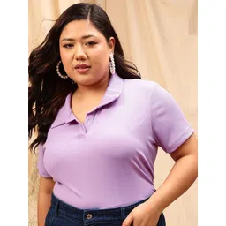 CURVY STREET Plus Size Striped Polo Collar Regular T-shirt-picture-21