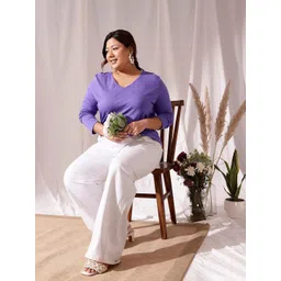 CURVY STREET Plus Size V-Neck Cotton T-shirt-picture-39