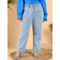 CURVY STREET Plus Size Women Wide Leg Mid Rise Clean Look Pure Cotton Denim Jeans-picture-30