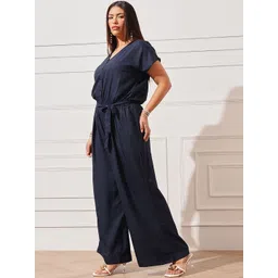 CURVY STREET V-Neck Short Sleeves Waist Tie-Ups Culotte Jumpsuit-picture-37