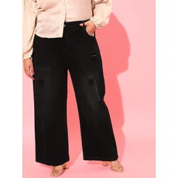 CURVY STREET Women Black Cotton Flared High-Rise Mildly Distressed Jeans-picture-31