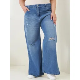 CURVY STREET Women Flared Mildly Distressed Light Fade Jeans-picture-11