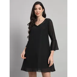 Curvydrobe Women Bell Sleeve Georgette A-Line Dress-picture-10