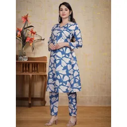 CushionCue Women Patti V-Neck Floral Kurta & Trousers Co-ord Set-picture-13