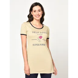 CUSHYBEE Women Camel Brown Typography Printed Cotton T-shirt-picture-16
