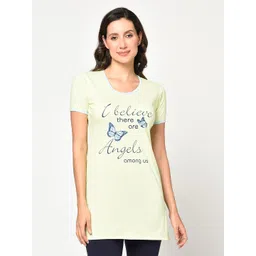 CUSHYBEE Women Green & Blue Typography Printed Cotton Longline Lounge T-shirt-picture-41