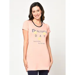 CUSHYBEE Women Peach-Coloured Typography Printed Cotton Longline T-shirt-picture-15