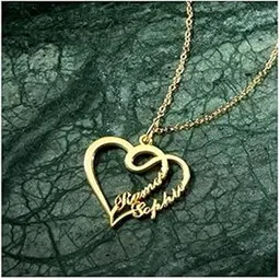 custom Customized / Personalized Double Two Name Heart Necklace / Mangalsutra With Ur Name Or Love One Name With 24k Gold Plating and Laser Engraved Finish..(Gold & Silver) For Unisex Adult-picture-14