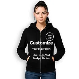 custom SAMSH- Customizable Cotton Zipper Hoodie for Women – Add Name, Photo or Logo | Premium DTF Printed Sweatshirt. Black-picture-47