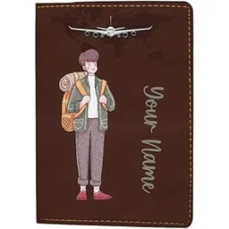 Customized Passport Cover for Men – Personalized Leather Passport Holder with Name | Travel Explorer Backpack & Airplane Design | Passport Wallet for Frequent Travelers-picture-46