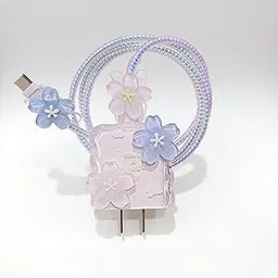 Cute Cartoon Charging Adapter and Cable Set – 18W/20W 3D USB Fast Charger with Decorative Cord Protector, Fast Charging Cable Compatible for iPhone Models(Flower)-picture-15