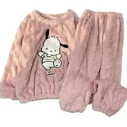 Cute Cartoon Printed Design Women 2 Piece Super Soft Fleece Lounge Pajama Set Free Size (28 Till 34) Peach-picture-23