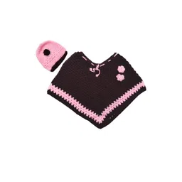 Cute Collection Girls Hand Made Crochet Woollen Poncho With Beanie Cap-picture-48