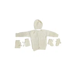 Cute Collection Unisex Kids Off White Woolen Sweater With Cap and Socks and Mitten Set-picture-24