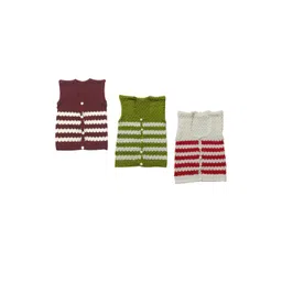 Cute Collection Unisex Kids Pack Of 3 Striped Sleeveless Round Neck Woollen Sweater Vest-picture-13