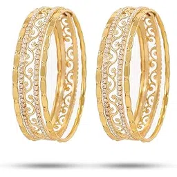 cute gold One Gram Gold Plated Traditional American Diamond Bangle Set for Women and Girls (4010)-picture-13