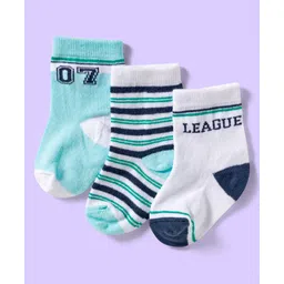 Cute Walk by Babyhug Ankle Length Antibacterial Socks With Stripes Pack Of 3 - White & Aqua-picture-18