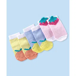 Cute Walk By Babyhug Anti-Bacterial & Anti- Skid Ankle Length with Fruit & Striped Design Socks Pack of 3- Multicolour-image-11