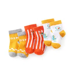 Cute Walk by Babyhug Anti Bacterial Ankle Length Non Terry Socks Avocado Design Pack of 3- Yellow & Orange-image-5