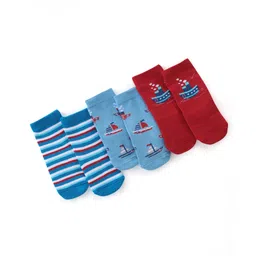 Cute Walk by Babyhug Anti Bacterial Ankle Length Socks Boat Design Pack Of 3 - Multicolour-image-16